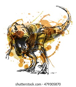 Colored hand sketch tyrannosaurus. Vector illustration