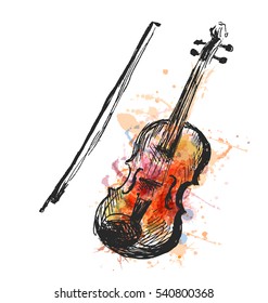 Colored hand sketch violin. Vector illustration