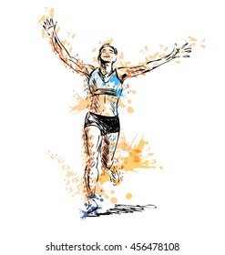 Colored hand sketch winning runner. Vector illustration