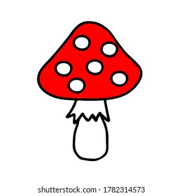 Ilustración vectorial coloreada a mano de una seta fresca roja Fly agaric aislada en un fondo blanco