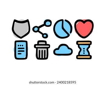 Colored handdrawn vector user interface icons