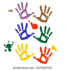 Colored handprints on a white background. Vector illustration