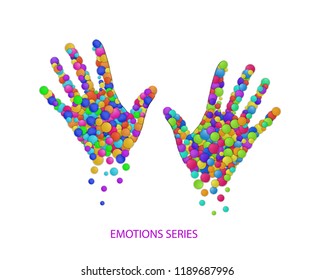 colored hands created from the multicolored colored rounds, emotional life comcept, emotions series,colored hand print,