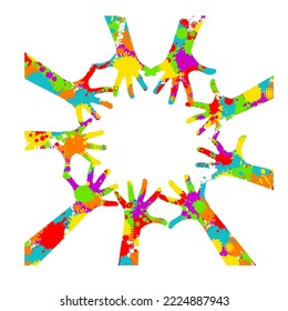 colored hands. Friendship. Frame with rainbow palms. Vector illustration