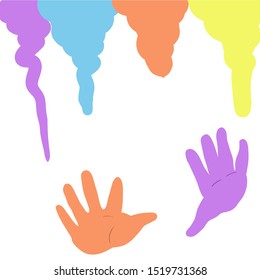 Colored children’s hands, hand prints, background, for advertising art studios, early development of children, vector illustration