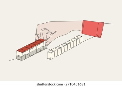 Colored hands playing majiang. Majiang in china concept one-line drawing