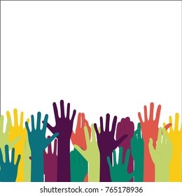 colored hands raised up, vector illustration
