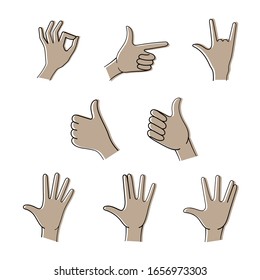 colored hands showing different gestures
