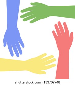 colored hands together, vector