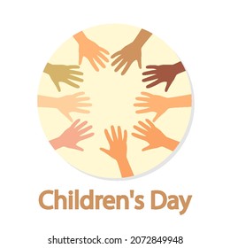 Manos coloreadas para el día mundial de los niños, ilustración de arte vectorial.