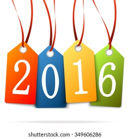 colored hang tags with numbers 2016 for New Year greetings