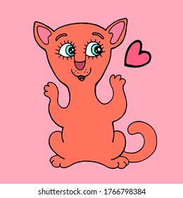 colored happy cat and heart vector illustration print