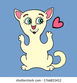 colored happy cat and heart vector illustration print