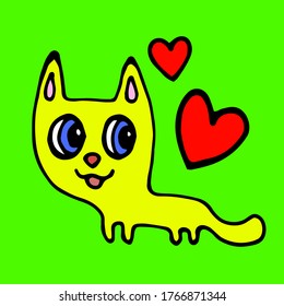 colored happy cat with heart vector illustration print