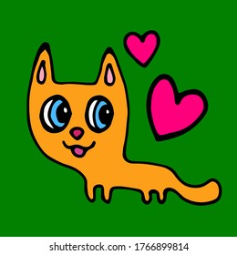 colored happy cat with heart vector illustration print