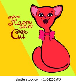 colored happy cat vector illustration print
