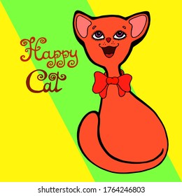 colored happy cat vector illustration print