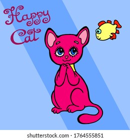 colored happy cat vector illustration print