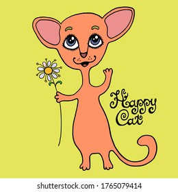 colored happy cat vector illustration print with text