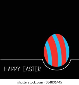 Colored Happy Easter egg White line Red blue on black background Flat design Vector illustration 