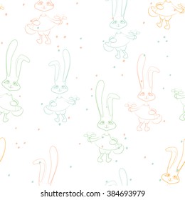 colored happy easter rabbit girl vector seamless pattern