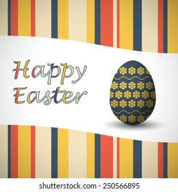 Colored happy easter stripy card and art drowed easter egg. Vector illustration.