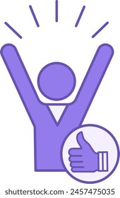Colored Happy Icon. Vector Icon of a Joyful Man. Hand with Thumbs Up. Ok, I like it, Everything is fine. Mental Health. Positive Thinking Concept