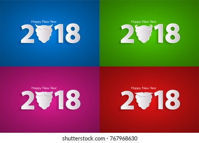 Colored Happy New Year 2018 concept with Santa's beard pack 4 in 1. Vector illustration