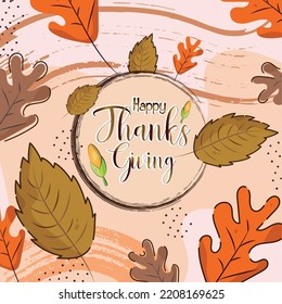 Colored happy thanksgiving day poster with autumn leaves Vector