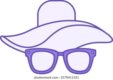 Colored Hat and Glasses Icon. Vector Illustration. Women's Hat and Sunglasses. Accessories, Clothing Items. Fashion Concept