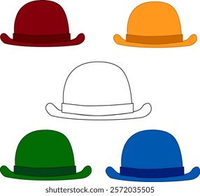 Colored hat line icon on white transparent background. Vector  hat set in red, yellow, green and blue colors.
