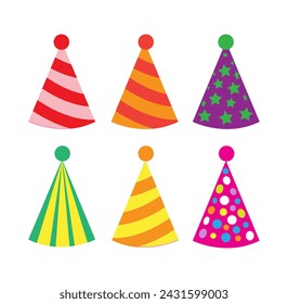 Colored hat for party celebration birthday set vector illustration
