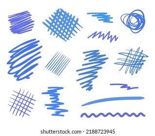 Colored hatchings on white. Wavy samples. Hand drawn tangled patterns. Colorful illustration. Sketchy elements for design