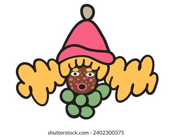 cabeza de carácter coloreado en estilo doodle en vector. tiempo de invierno.Plantilla para la etiqueta de afiches de ilustración de postales