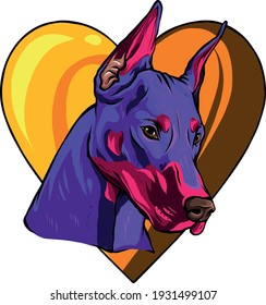 colored head of dog with heart vector illustration