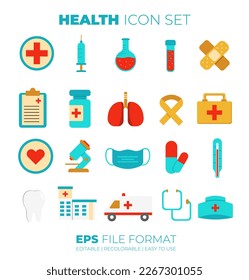 Colored Health Icon Set Collection. Vector Elements and Isolated With White Background. Suitable for Heath design, poster or flayer