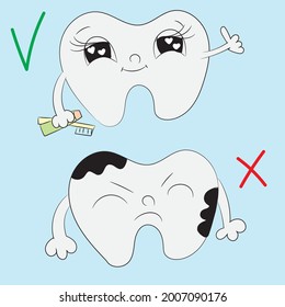 colored healthy and sick tooth comparison