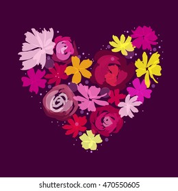 colored heart of different flowers
