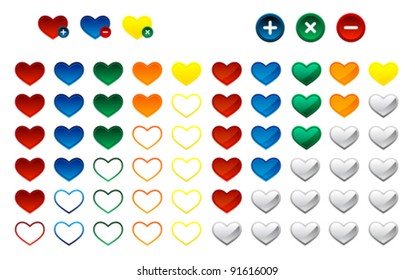 Colored heart favorite button, vector