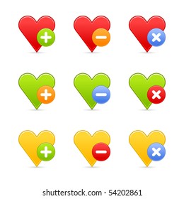 Colored heart favorite web 2.0 button with shadow. White background