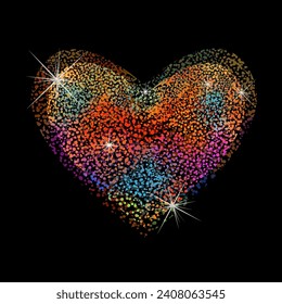 colored heart made of dots. hand drawing. Happy Valentine's Day. Not AI, sstkLOVE . Vector illustration