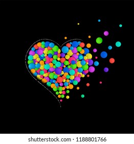 colored heart on the black background, Valentine`s day, peace and love symbol on the white background