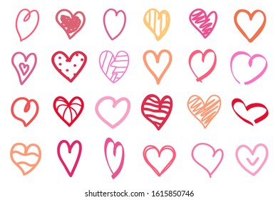 Colored heart on isolated white background. Love symbol. Hand drawn hearts. Valentine's day. Prints for polygraphy, posters and textiles. Decorative style