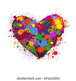 colored heart of paint stains. Vector