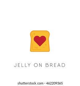 colored heart shaped jam sandwich on white background. Food background. Jelly on bread. Vector illustration. 