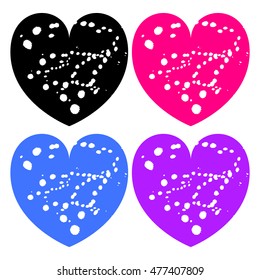 Colored heart shapes set, heart design icons with textures