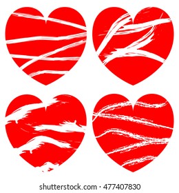 Colored heart shapes set, heart design icons with textures