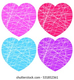 Colored heart shapes set, heart design icons with textures