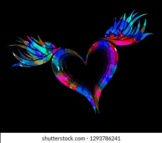 colored heart with wings. Vector illustration