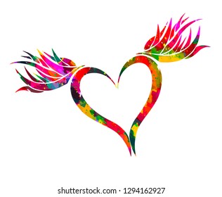 colored heart with wings. Vector illustration